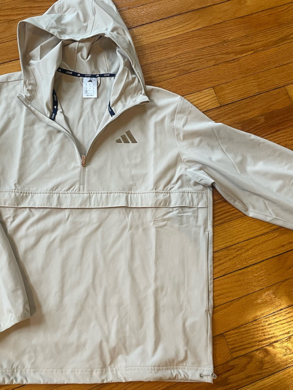 adidas Cream Hooded Pullover with Logo Trim